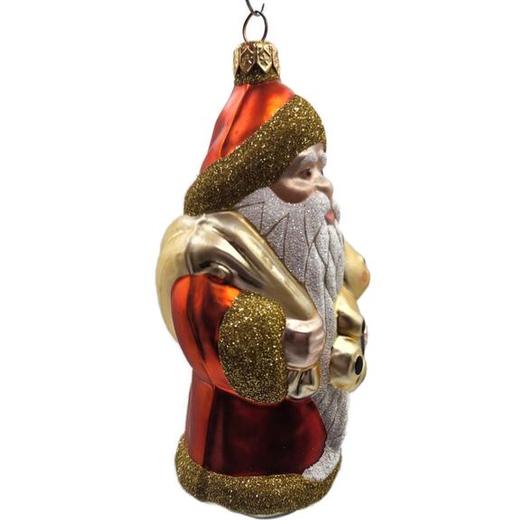 Patricia Breen Santa Claus and Teddy Orange Gold Christmas Tree Ornament Full - Picture 4 of 11